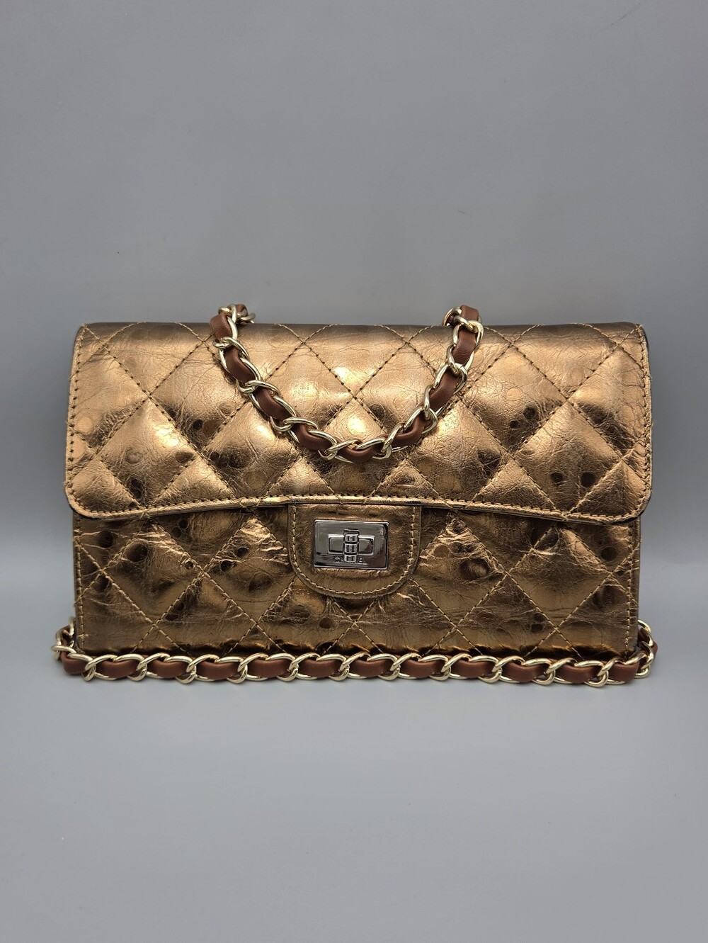 💛CHANEL Authentic mottled rose-gold quilted leather 2.55 reissue wallet💛